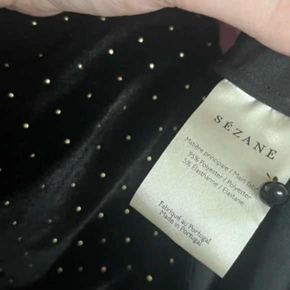 Sezane 12 Erica $228 Black Velvet Top Gold Studded Polka Dots Blouse Stretch 42 - Picture 7 of 9